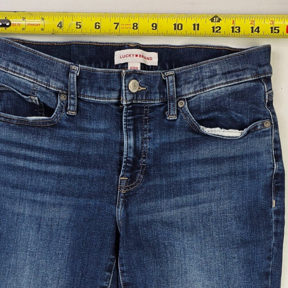 Lucky Brand Sweet Mid Rise Straight 29X32 Womens Size 8/29 Blue Denim Logo Jeans - Picture 2 of 14